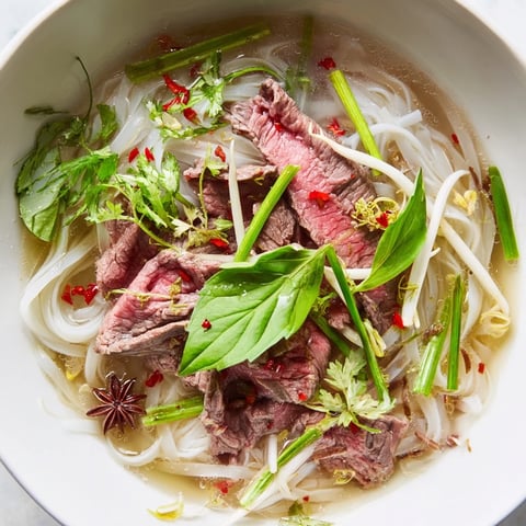 Steaming bowl of Vietnamese Pho Express with fresh herbs, ready for a delicious, quick dinner.