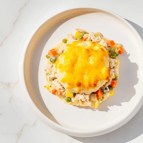 The warm, inviting aroma of this One-Pan Chicken Cobbler with cheesy, buttery biscuits.