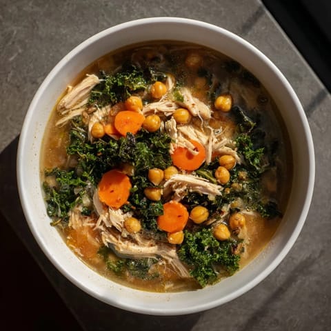 Chicken Kale Soup Crispy Chickpeas