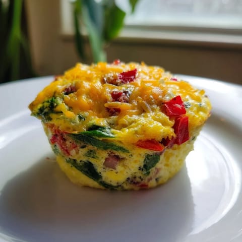 Cheesy and colorful easy Christmas Morning Egg Muffins, perfect for a grab-and-go holiday meal.