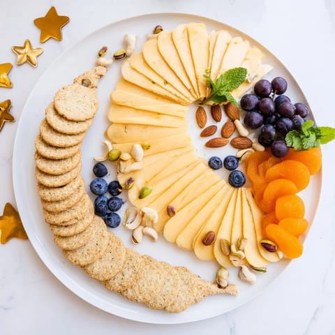 Enjoy the delicious variety of a Crescent Moon Midnight Snack Board, perfect for late-night grazing.