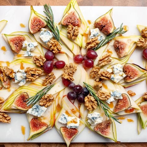 Artful Fig and Walnut Star Board with sweet figs, walnuts, vegan cheese, ready to serve and enjoy.