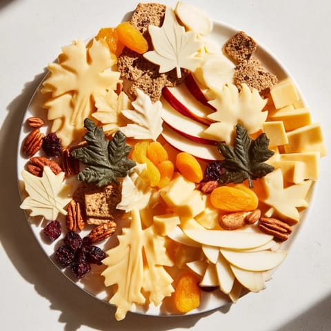 A delicious selection of leaf-shaped cheddar and brie stars in this Thanksgiving Leaf Fall appetizer.