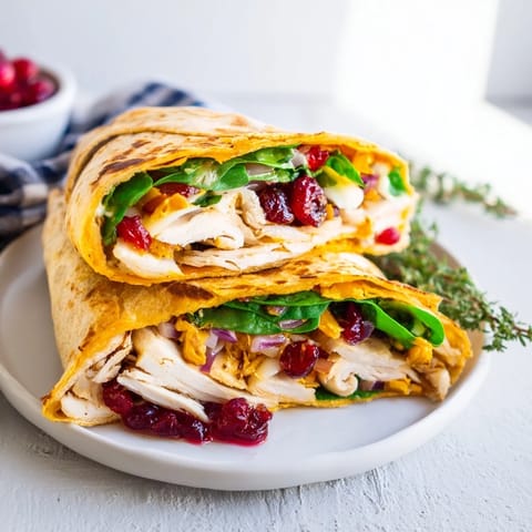This Chicken and Brie Holiday Wrap image shows a warm, delicious wrap with a cranberry swirl inside.