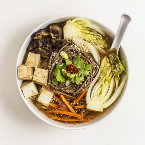 Spoon lifting steaming Ginger-Miso Winter Soup from a rustic ceramic bowl with visible veggies.  