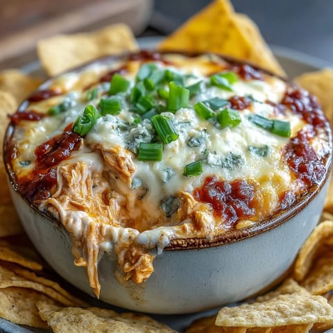 Spicy, cheesy Crock Pot Buffalo Chicken Dip served warm from the crock pot with crunchy celery sticks and tortilla chips.