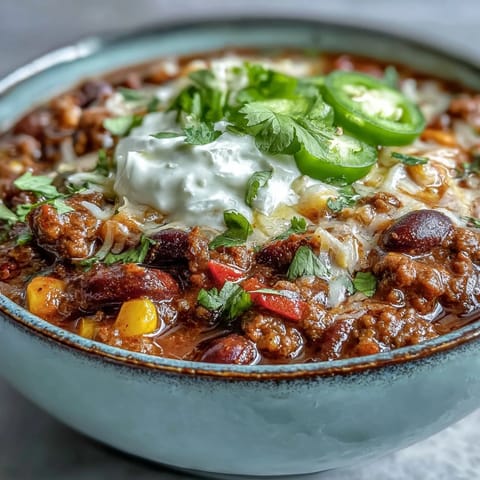 Steaming pot of Taco Soup with seasoned ground beef, beans, and corn for game day.