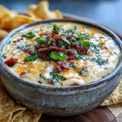 Creamy Tex-Mex Queso Dip topped with cilantro and diced tomatoes in a bowl next to tortilla chips.