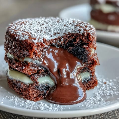Hojicha lava cake with molten white chocolate center and roasted green tea ganache