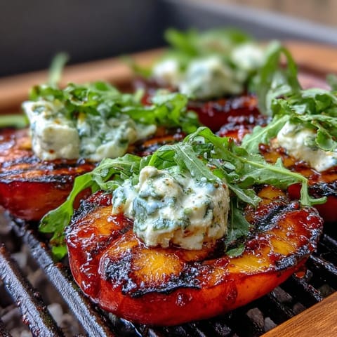 Grilled peaches and creamy burrata atop peppery arugula, finished with tangy balsamic glaze and fresh basil.  