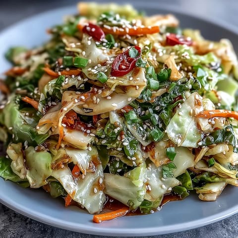 Spicy Cabbage Stir Fry with garlic, ginger, and chili, wok-tossed to crisp-tender perfection and glossy with savory sauce.