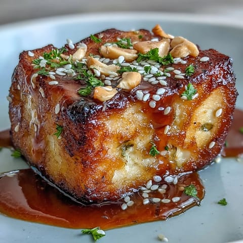 Crispy baked tofu cubes served over brown rice with vibrant veggies and a creamy peanut sauce drizzle.  