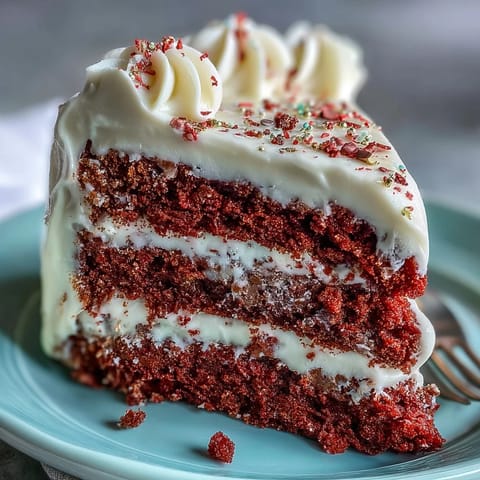 Vibrant Juneteenth Red Velvet Cake with fluffy cream cheese frosting.