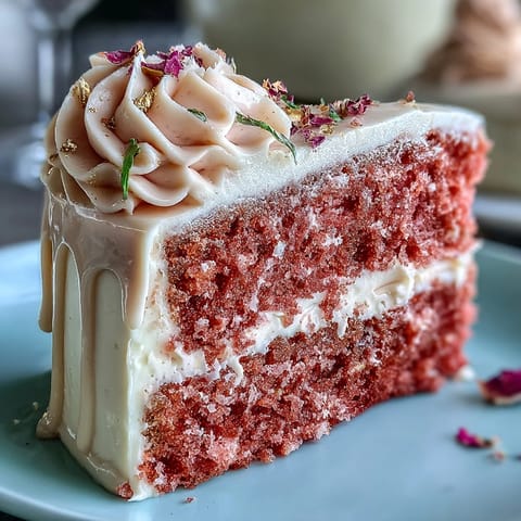 Bridal Shower Rosé Velvet Cake showcases pink layers with elegant gold drip finishing.