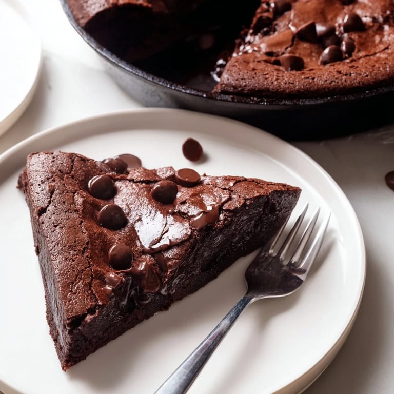 Rich chocolate fudge brownie skillet served warm, perfect for sharing with loved ones.  