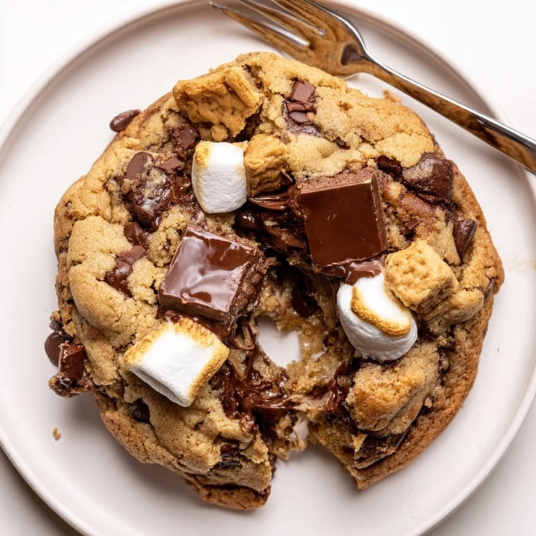 Decadent Messy S'mores Stuffed Cookies bursting with campfire flavors and sweet treats.  
