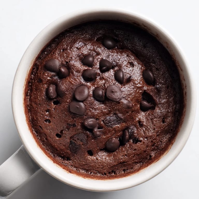 Enjoy a decadent chocolate single-serve microwaved mug cake in a mug, ideal for quick desserts.