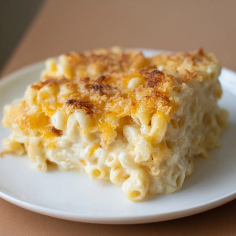 Creamy and cheesy Mac & Cheese with Evaporated Milk, bubbling from the oven, a perfect comfort food.