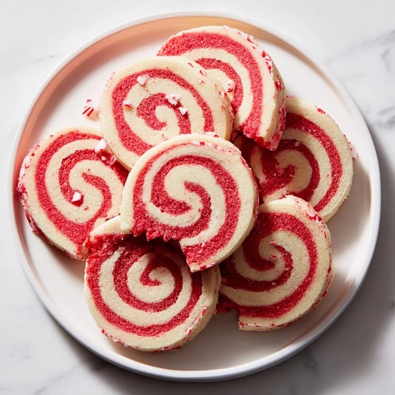 Festive plate of Candy Cane Pinwheel Cookies, a delightful holiday snack perfect for sharing.