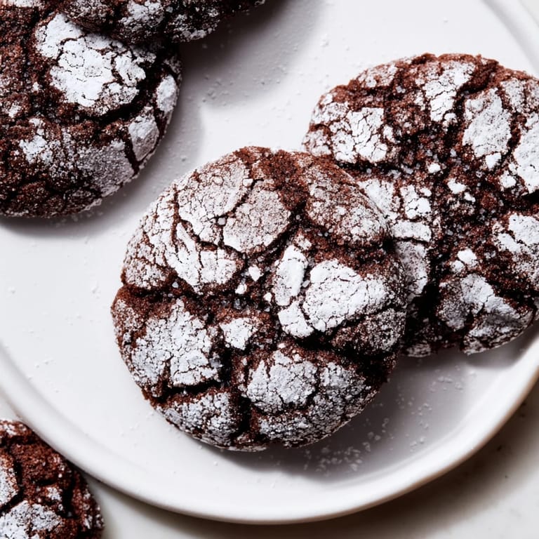 Freshly baked Chocolate Gingerbread Crinkle Cookies, a dessert with rich spices and a soft texture.