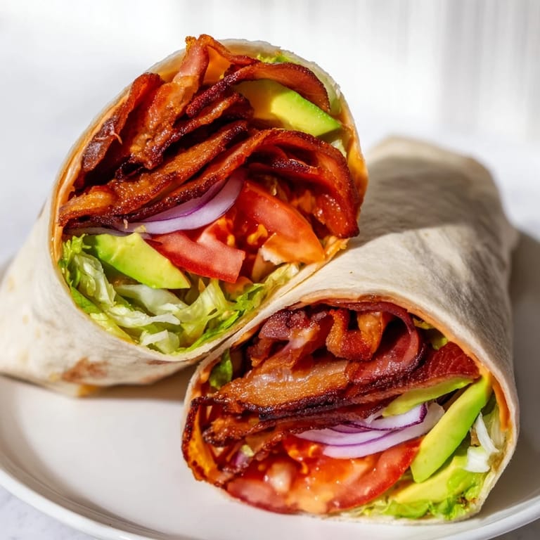 Showcasing ready-to-eat Zesty BLT Wraps with Chipotle Mayo; the perfect handheld meal, flavorful and quick.