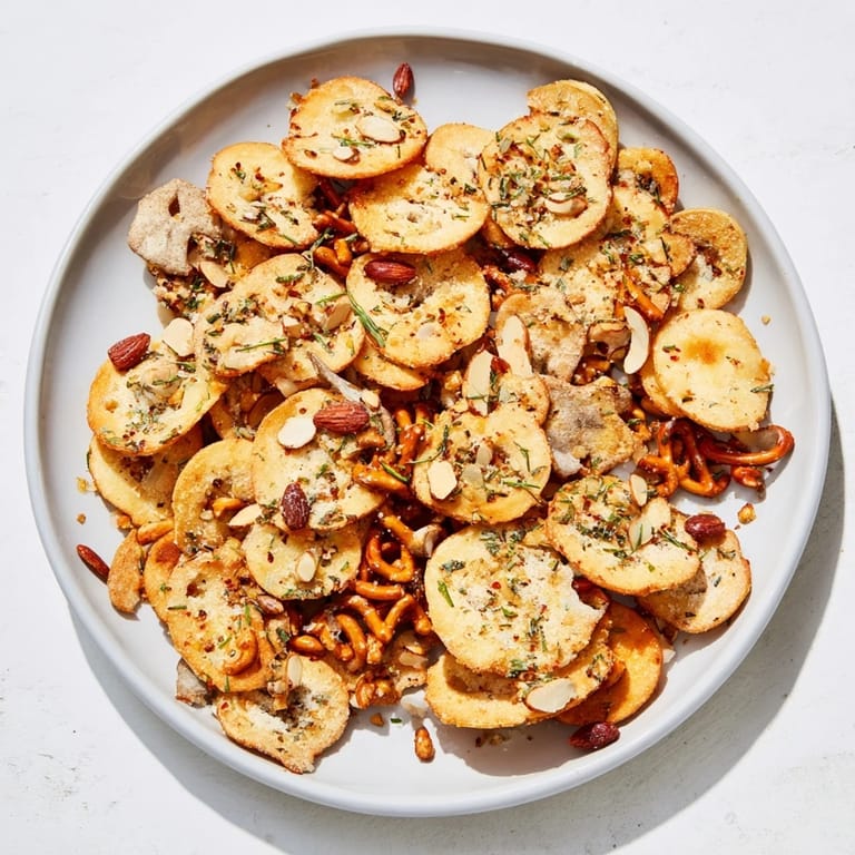 Festive Air Fryer Bagel Chip Christmas Mix, perfect for holiday snacking and party gifting.