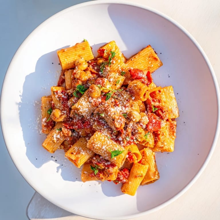 Golden, crispy chickpeas and vibrant red sauce coat the pasta in this Spicy Arrabbiata dish.
