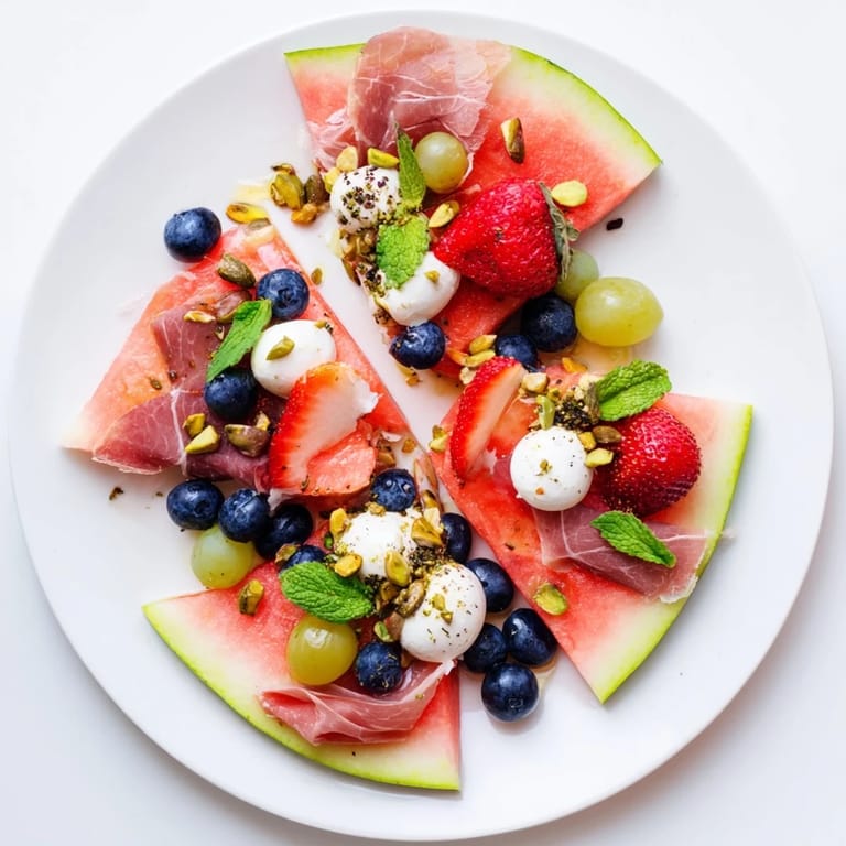 A close-up view of a colorful watermelon slice charcuterie board, perfect for entertaining with summery flavors.