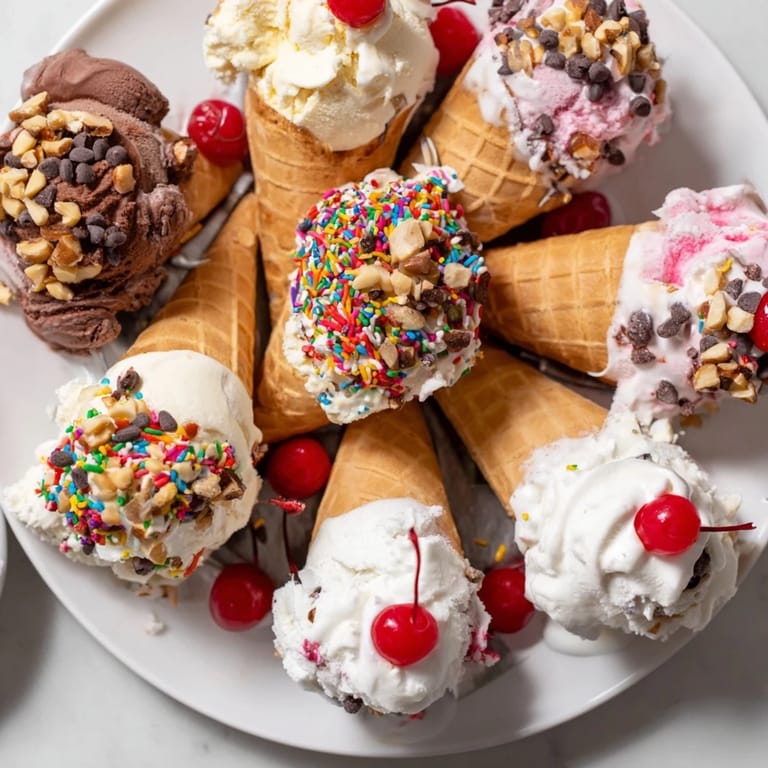 This Ice Cream Cone Grazing Board has scoops of ice cream with a variety of fun toppings.