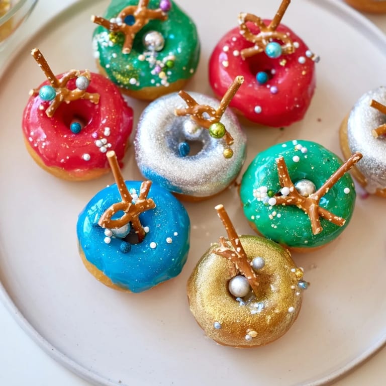 A towering Donut Stack Christmas Ornament display, a delicious holiday dessert, showcasing glazed donuts.