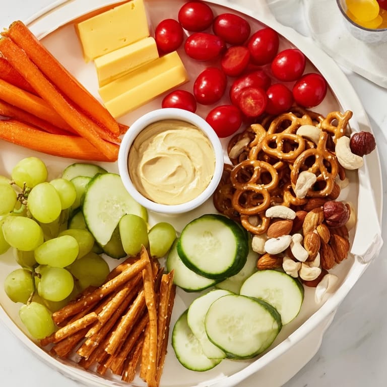 This Road Trip Snack Platter provides a balanced assortment with cheese, fruit, and sweet treats perfect for journeys.