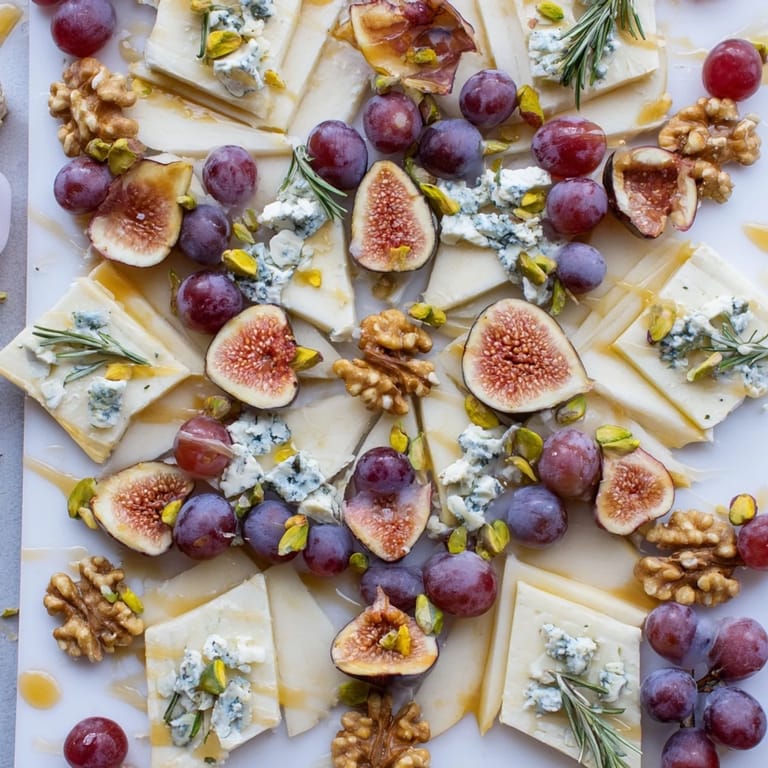 A beautiful Fig and Walnut Star Board appetizer, featuring fresh figs and a drizzle of maple syrup.