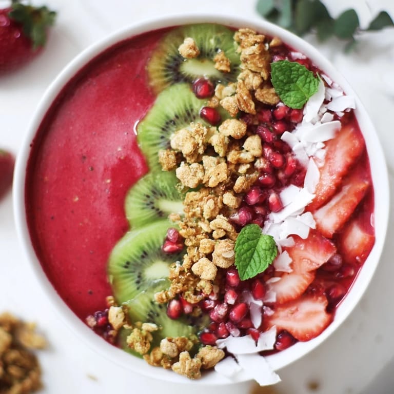 Beautiful, colorful Festive red and green smoothie bowls; a delicious, healthy, and festive breakfast idea.