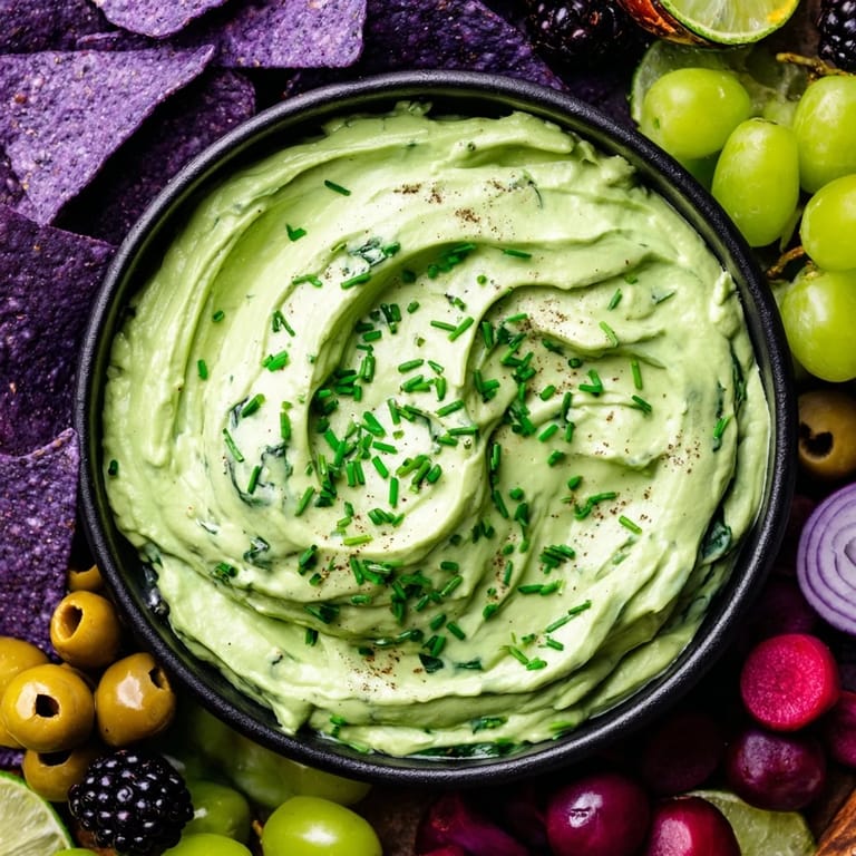 This Witch's Brew Cauldron appetizer features creamy dip in a black cauldron-style bowl for Halloween celebrations.