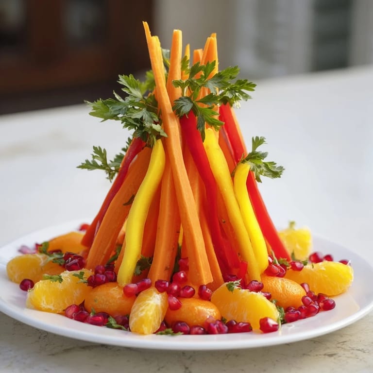 Vivid image of the Bonfire Warmth Centerpiece: orange mandarin “embers” glow near parsley garnish.