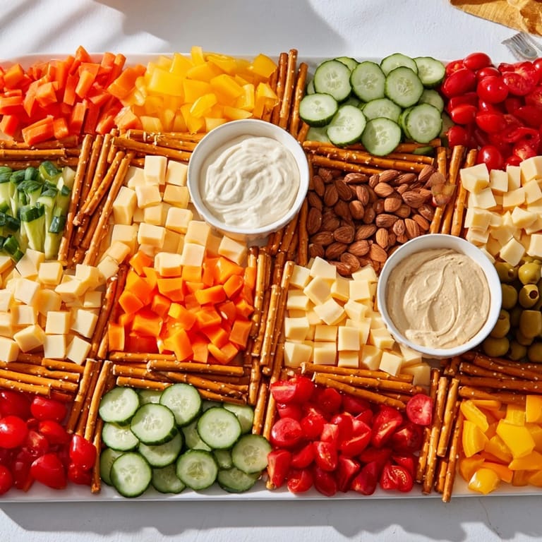 Delicious details: Cubed cheeses, tomatoes, and olives fill The Urban Grid, a creative appetizer snack.