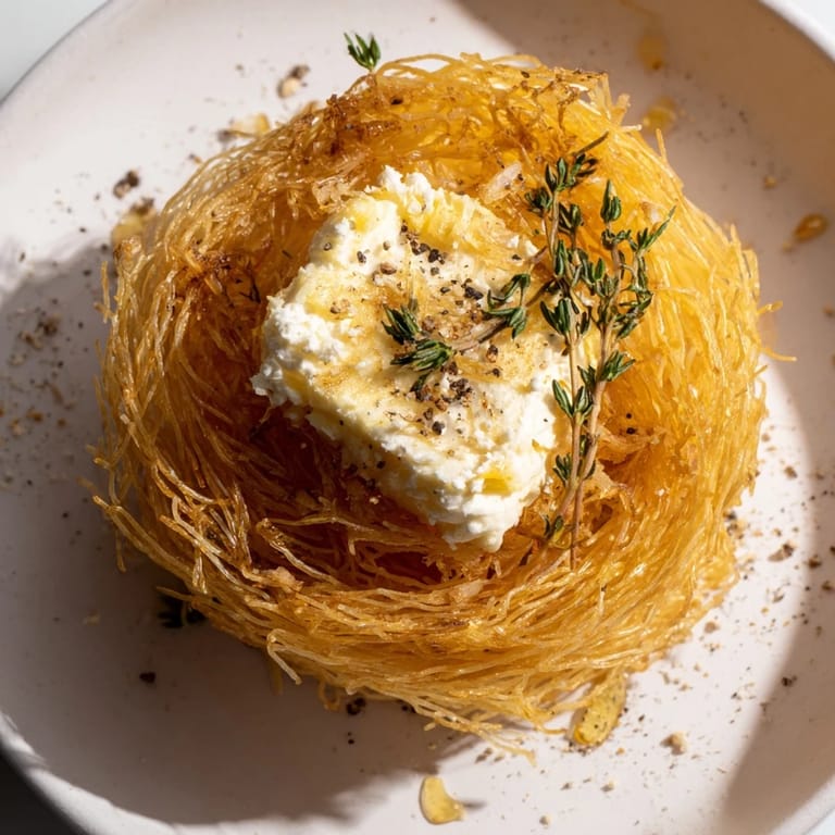 The Rustic Barnyard appetizer features golden phyllo hay topped with rustic cheeses, ideal for a cheese course.