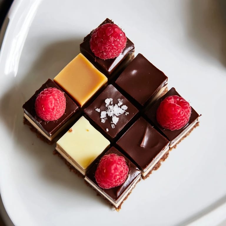 Sweet, salty, and crunchy textures combine in this delightful Checkerboard Terrace dessert, ready to serve.