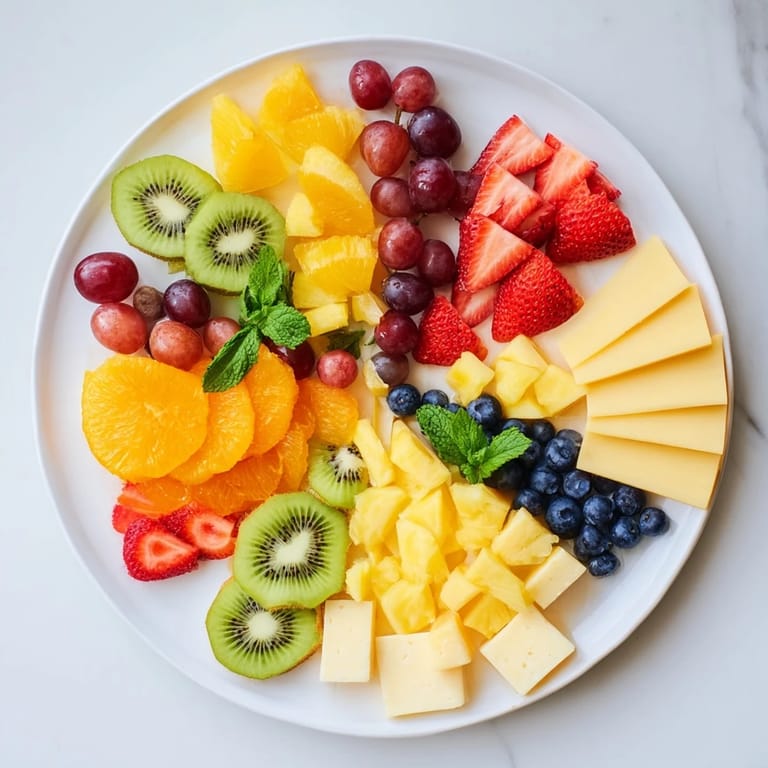 Symmetrical masterpiece: Experience The Kaleidoscope Circle, a colorful arrangement of fresh, delicious fruits and cheeses.