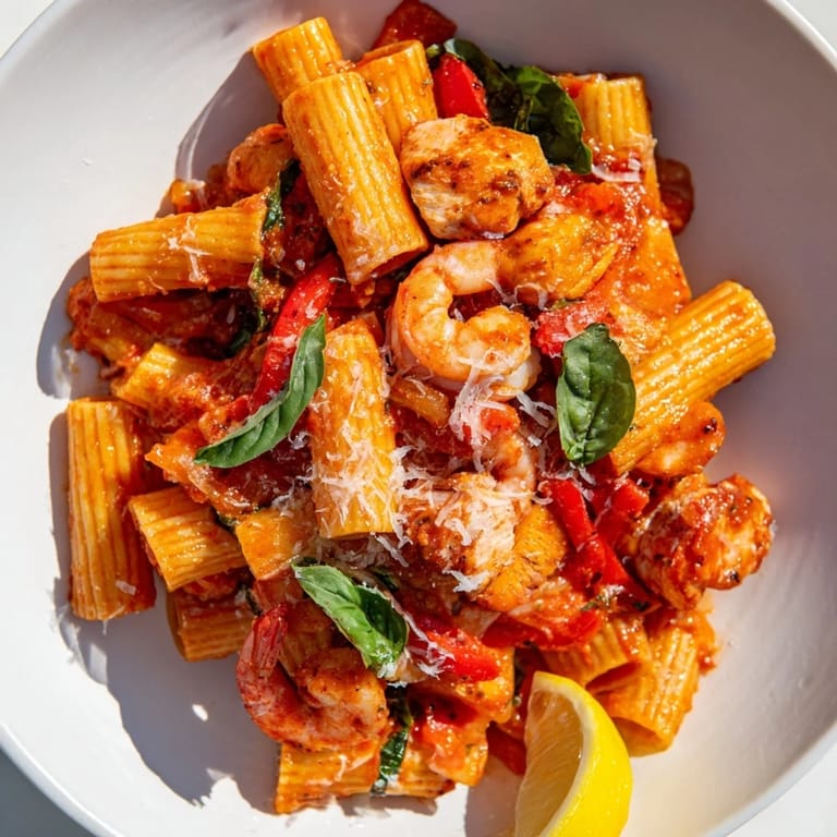 Savory One-Pot Diavola Pasta with Shrimp, featuring perfectly cooked shrimp and pasta.