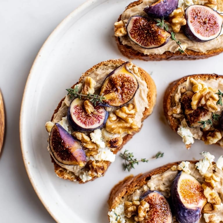 Close-up of the Royal Tapestry, a French appetizer with creamy pâté and sweet fig slices atop toasted brioche.