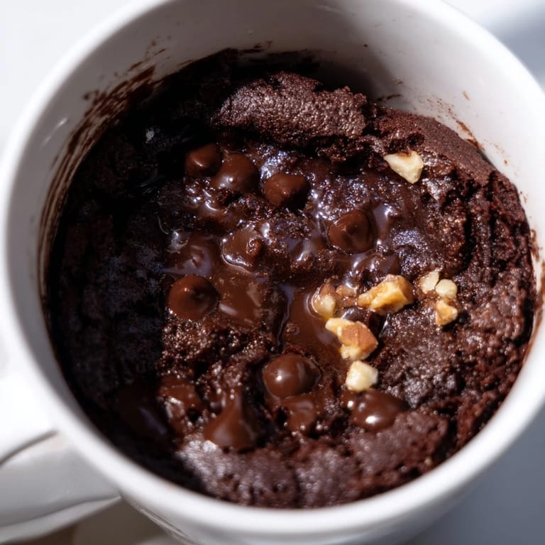 Enjoy the fudgy, single-serving mug brownie, ideal for a sweet treat craving anytime.