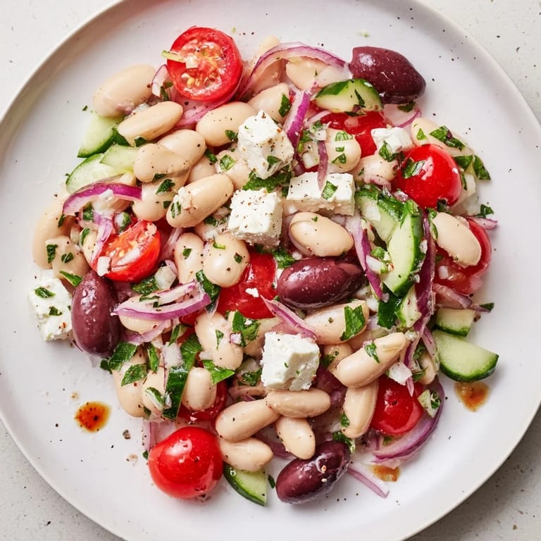 A refreshing Mediterranean-style White Bean Salad, perfect for a light vegetarian lunch option.