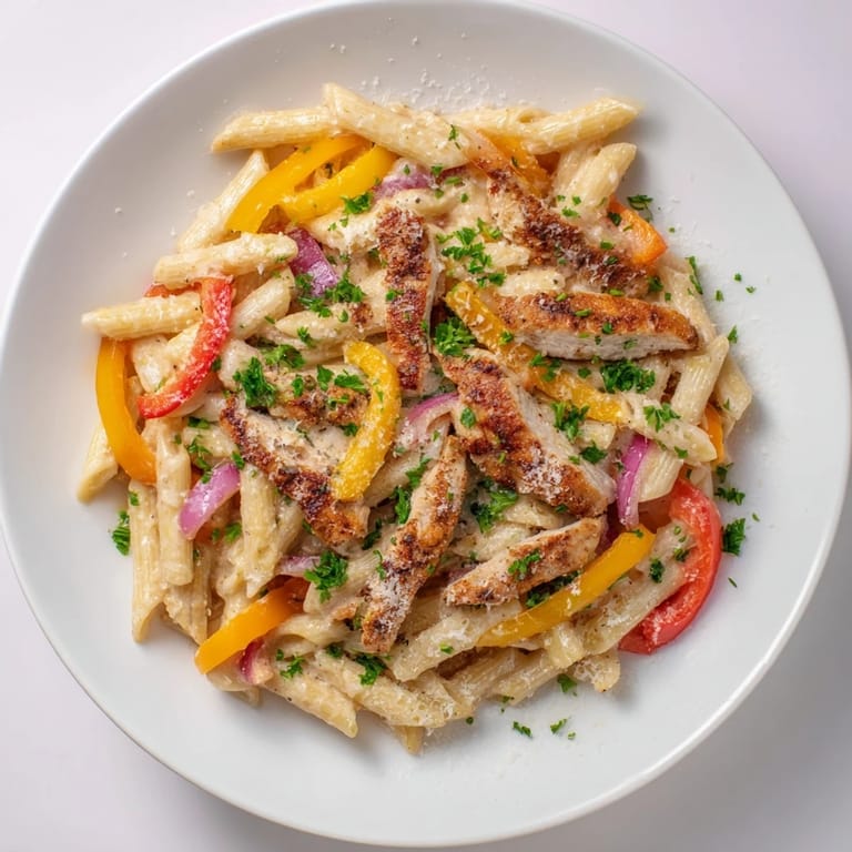 Delicious Cajun Chicken Pasta, perfectly plated, ready to enjoy with fresh parsley as a garnish.