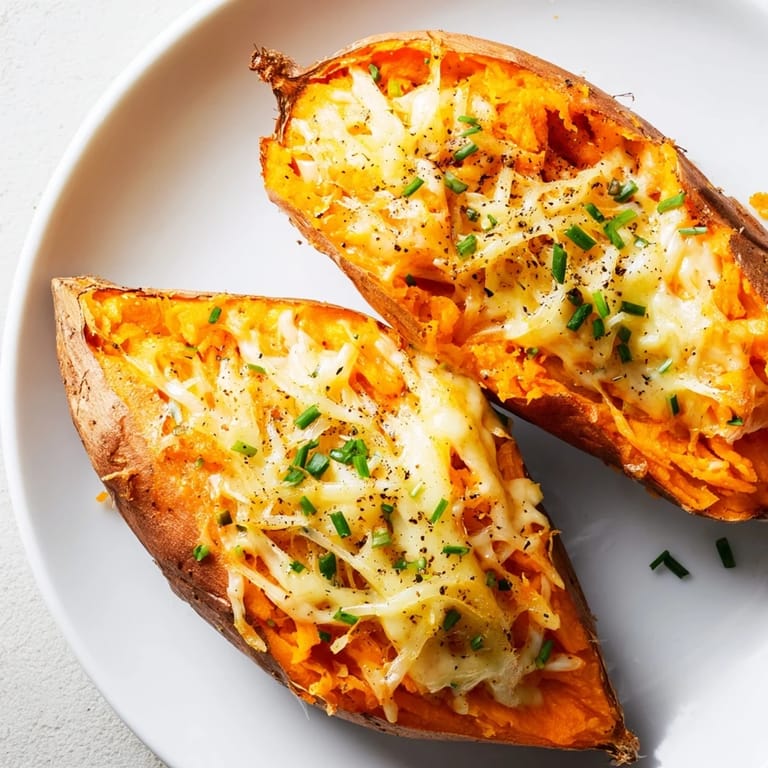 Golden baked Sweet Potato & Cheese Whole Roast, ready to be eaten like a comforting sandwich.