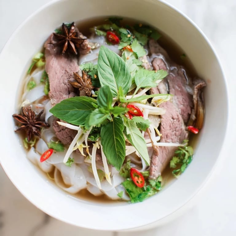 Enjoy a comforting bowl of Vietnamese Pho Express featuring vibrant garnishes and hearty noodles.