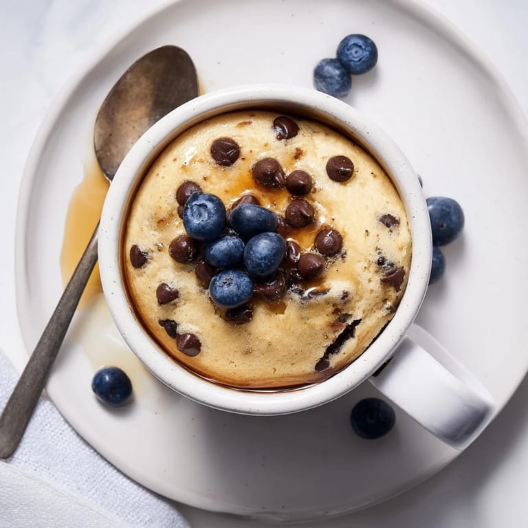 Golden brown microwave mug pancakes topped with a pat of butter and sliced bananas for an easy breakfast.