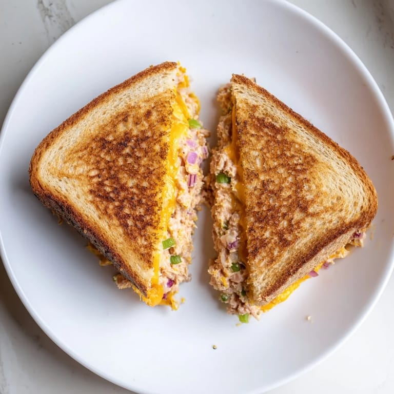 The best Spicy Tuna Melt recipe, served hot with melted cheese and spicy tuna filling.