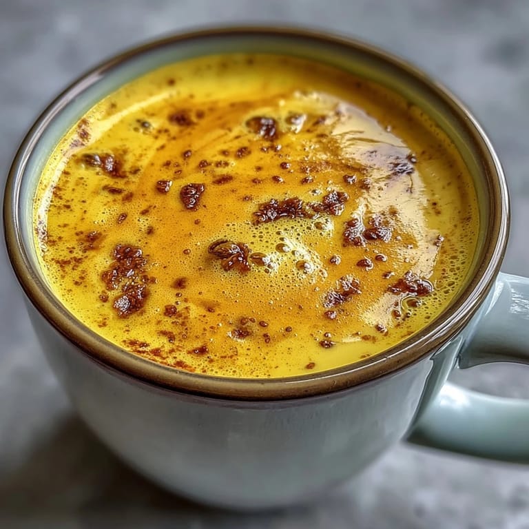 Pouring a rich, amber-colored Turmeric and Golden Milk into a ceramic mug, capturing the soothing steam and aromatic spices in a home kitchen setting.