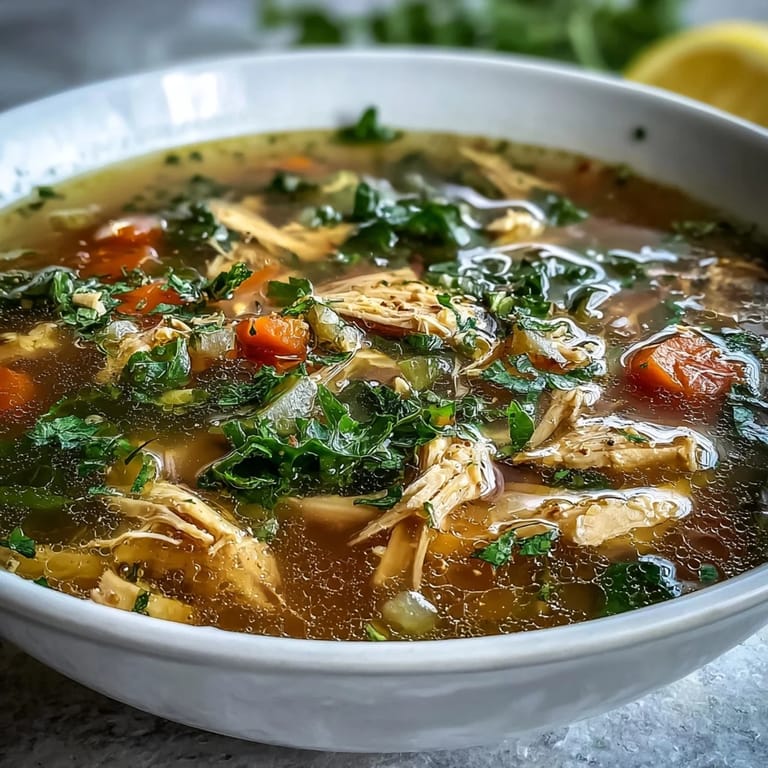 Healthy protein chicken soup bright with turmeric and lemon zest, perfect for lunch.